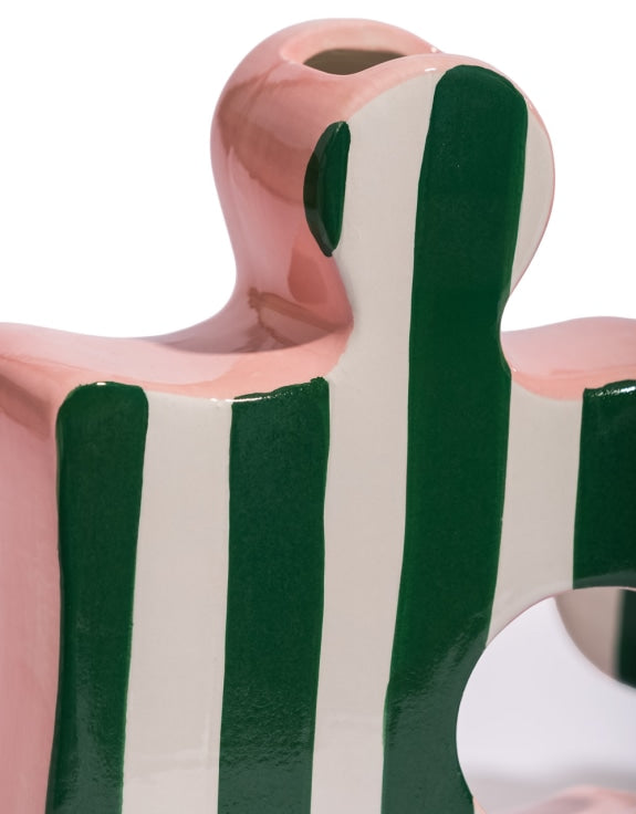Set of 2 Ceramic Jigsaw Piece Vases – Green/White & Pink Decorative Pair | Sign of the times Stoke