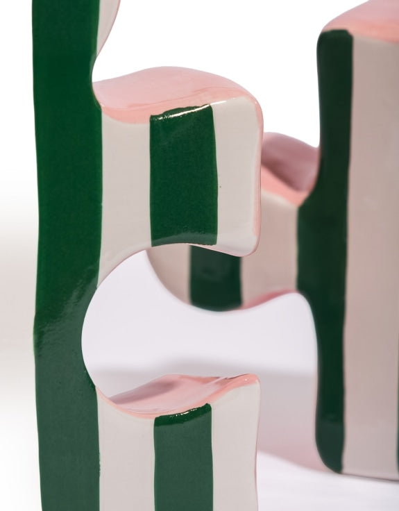 Set of 2 Ceramic Jigsaw Piece Vases – Green/White & Pink Decorative Pair | Sign of the times Stoke