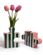 Set of 2 Ceramic Jigsaw Piece Vases – Green/White & Pink Decorative Pair | Sign of the times Stoke