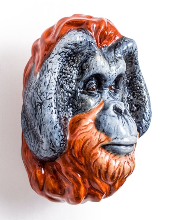 Hand Painted Ceramic Orangutan Head Wall Sconce Vase – Artistic Wall Déco | Sign of the times Stoke