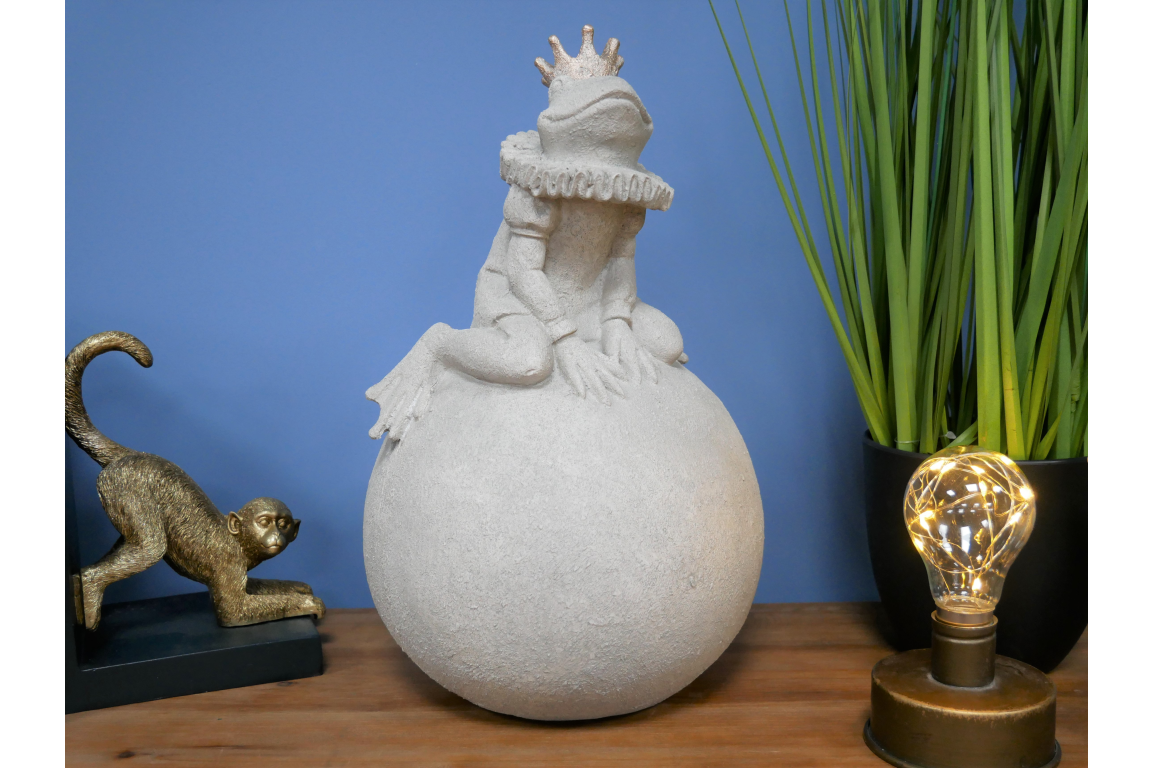 Queen Frog on Ball Sculpture - Resin Frog with Concrete Finish | Sign of the times Stoke