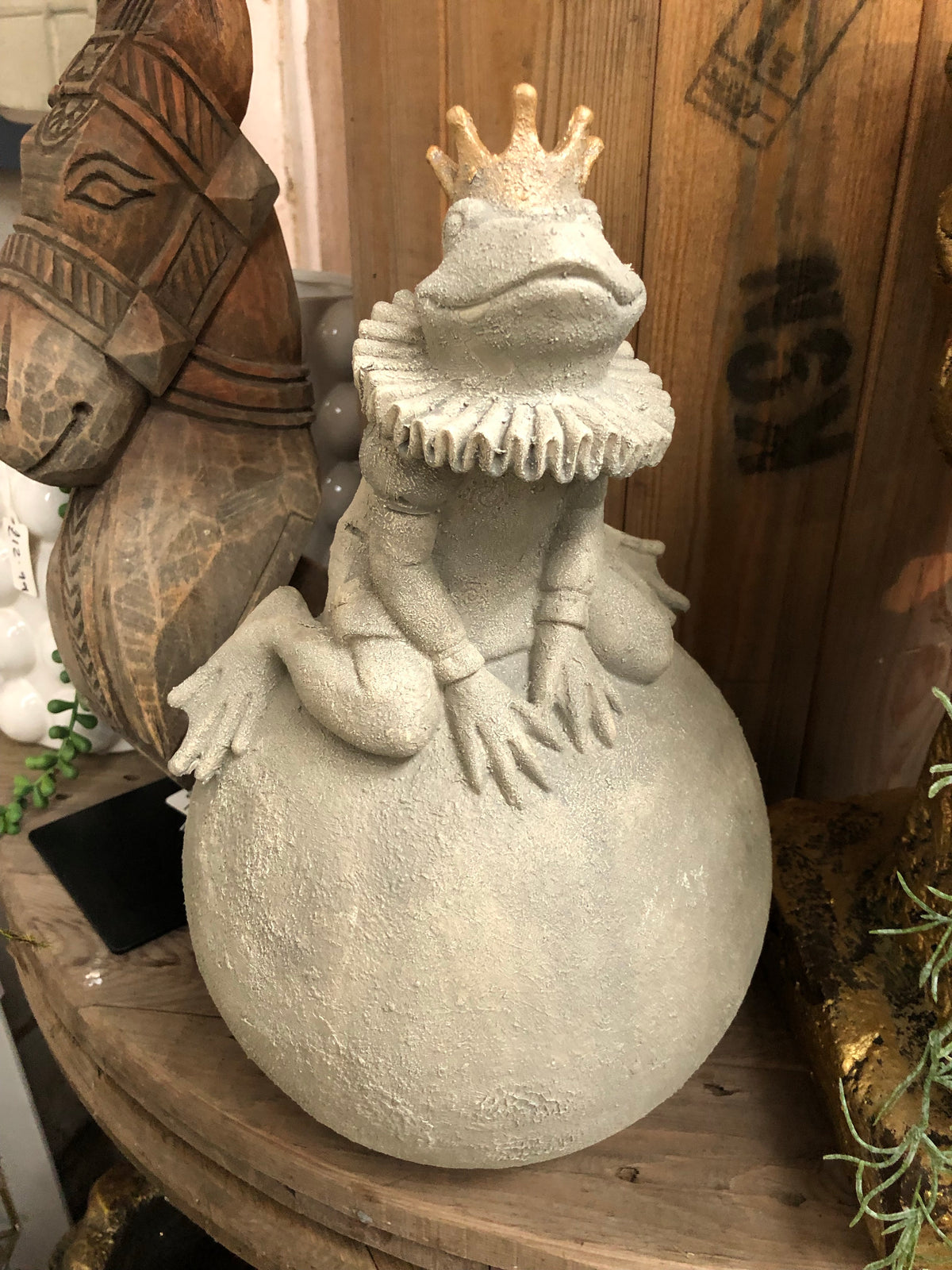 Queen Frog on Ball Sculpture - Resin Frog with Concrete Finish | Sign of the times Stoke