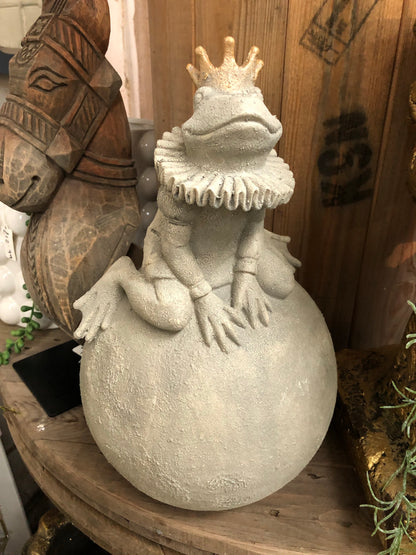 Queen Frog on Ball Sculpture - Resin Frog with Concrete Finish | Sign of the times Stoke
